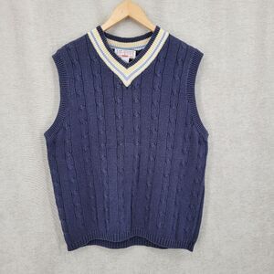 Vintage Classic Navy Cable Knit Sweater Vest Sleevless Vneck Preppy